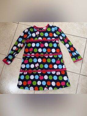 Le Top Girls polka dot apple print long sleeve dress